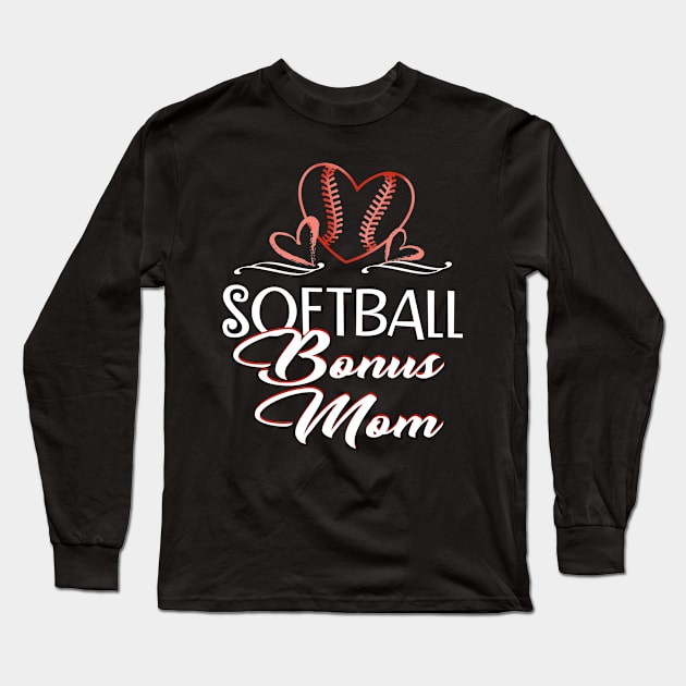 Softball Bonus Mom Grandma Gifts Heart Distressed Long Sleeve T-Shirt by melitasessin